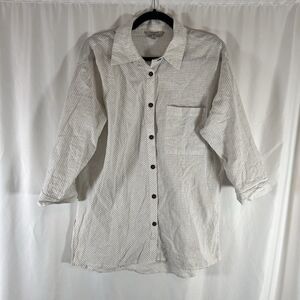 Hester Orchard Linen Blend Shirt Women's Small White 3/4 Sleeve Button Up
